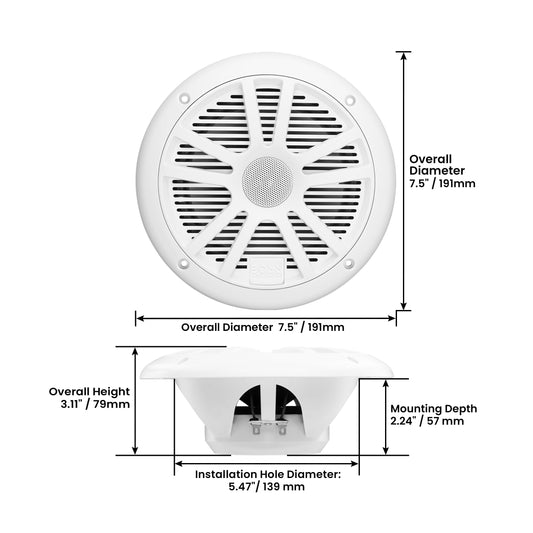BOSS Audio Systems MR6W 180 Watt (Per Pair), 6.5 Inch, Full Range, 2 Way Weatherproof Marine Speakers (Sold in Pairs)