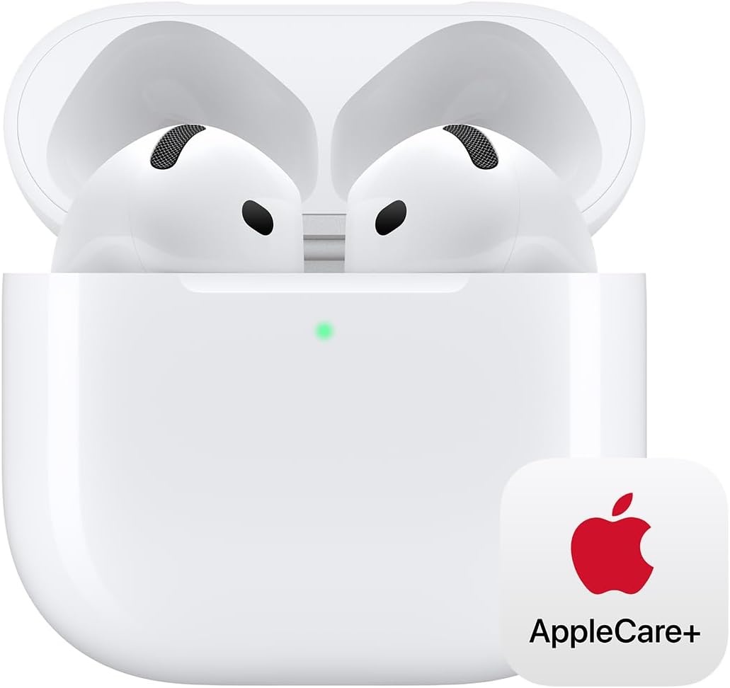 Apple AirPods 4 Wireless Earbuds, Bluetooth Headphones, Personalized Spatial Audio, Sweat- and Water-Resistant, USB-C Charging Case, H2 Chip, Up to 30 Hours of Battery Life