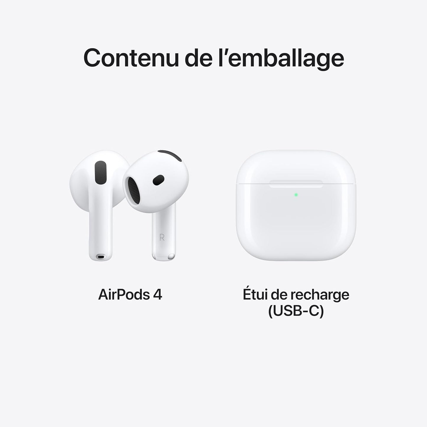 Apple AirPods 4 Wireless Earbuds, Bluetooth Headphones, Personalized Spatial Audio, Sweat- and Water-Resistant, USB-C Charging Case, H2 Chip, Up to 30 Hours of Battery Life