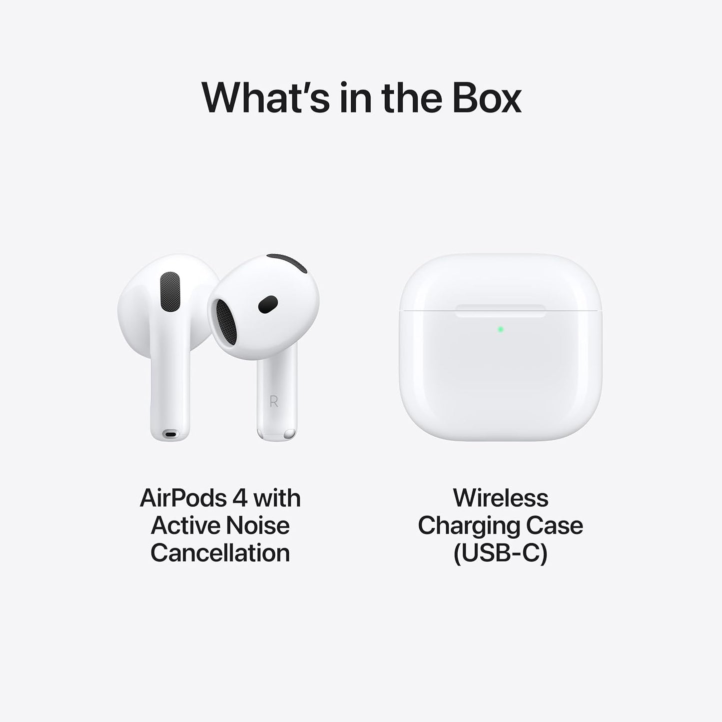 Apple AirPods 4 Wireless Earbuds, Bluetooth Headphones, Personalized Spatial Audio, Sweat- and Water-Resistant, USB-C Charging Case, H2 Chip, Up to 30 Hours of Battery Life