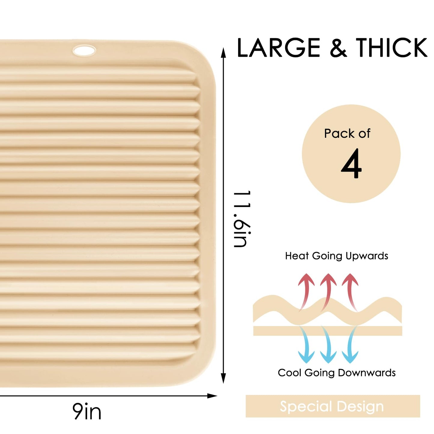 Silicone Trivets for Dishes, Multi-Purpose Pot Holders 4PCS 2 Sizes 7 Inch & 9 Inch, Non-Slip Silicone Trivet Mats Hot Pads for Kitchen Counter, Trivet for Hot Pots and Pans (Blue)