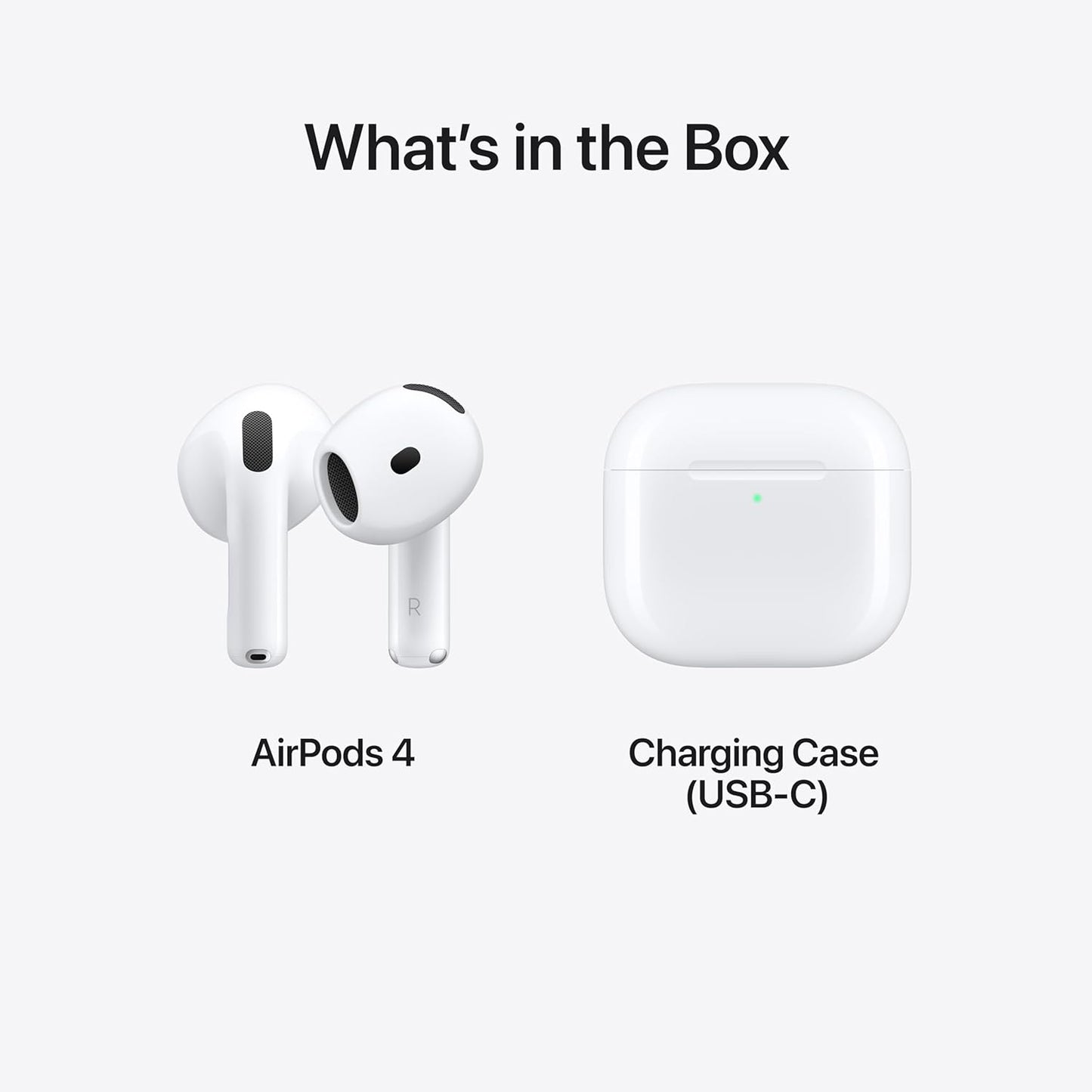 Apple AirPods 4 Wireless Earbuds, Bluetooth Headphones, Personalized Spatial Audio, Sweat- and Water-Resistant, USB-C Charging Case, H2 Chip, Up to 30 Hours of Battery Life