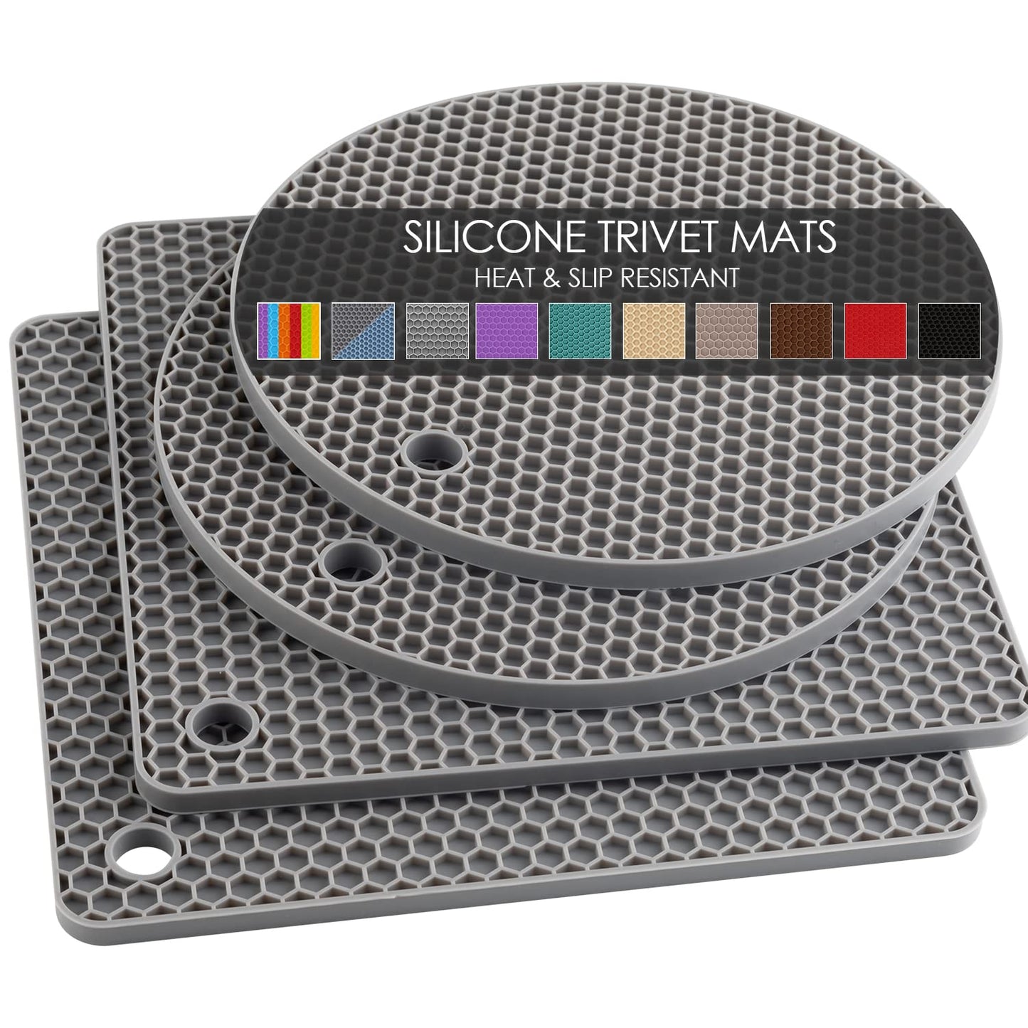 Silicone Trivets for Dishes, Multi-Purpose Pot Holders 4PCS 2 Sizes 7 Inch & 9 Inch, Non-Slip Silicone Trivet Mats Hot Pads for Kitchen Counter, Trivet for Hot Pots and Pans (Blue)