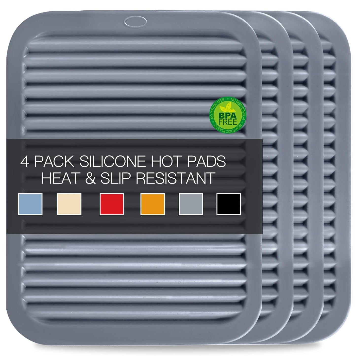 Silicone Trivets for Dishes, Multi-Purpose Pot Holders 4PCS 2 Sizes 7 Inch & 9 Inch, Non-Slip Silicone Trivet Mats Hot Pads for Kitchen Counter, Trivet for Hot Pots and Pans (Blue)