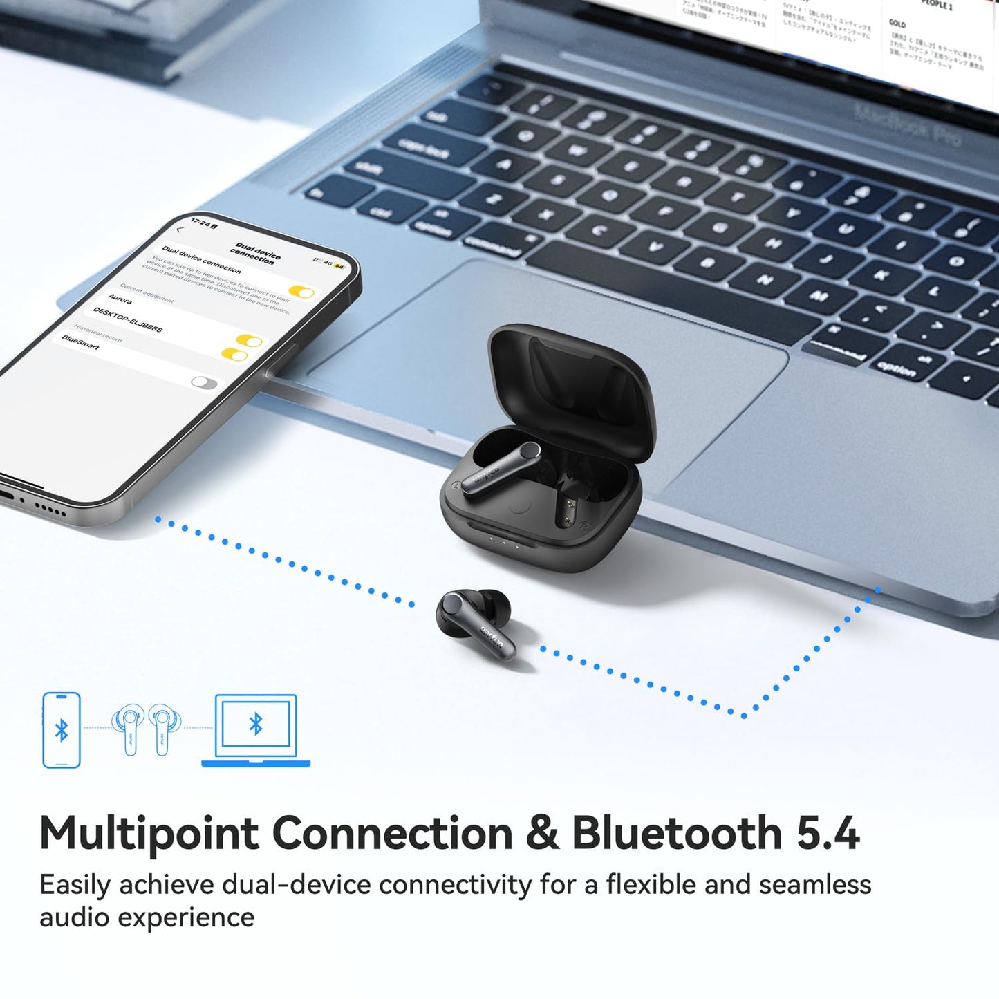 EarFun Air Pro 4 Adaptive Noise Cancelling Wireless Earbuds Bluetooth | Qualcomm Snapdragon Sound,aptX™ Lossless,6 Mics AI cVc 8.0 Call,LDAC Hi-Res Audio, 52H Playtime,BT5.4,in-Ear Detection