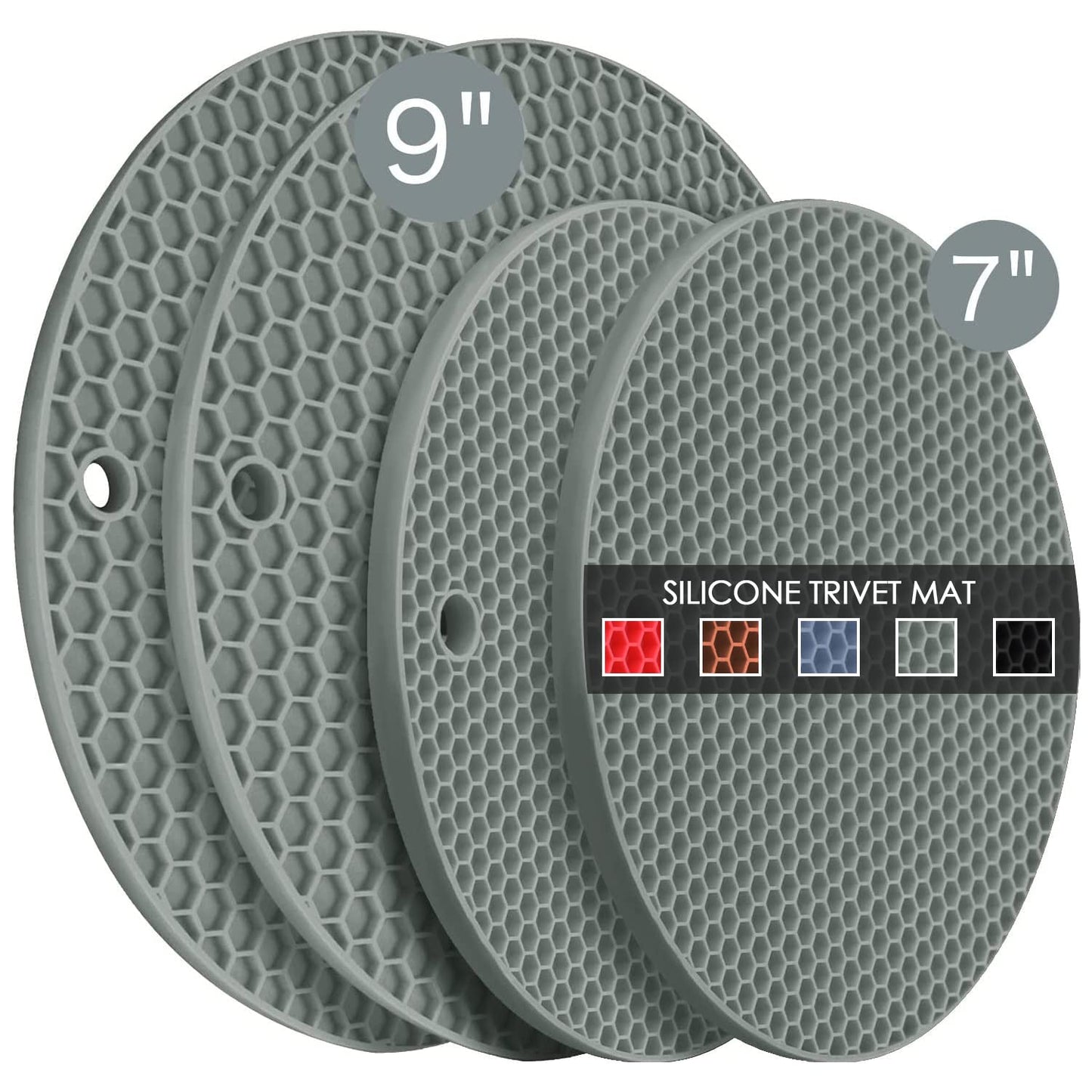 Silicone Trivets for Dishes, Multi-Purpose Pot Holders 4PCS 2 Sizes 7 Inch & 9 Inch, Non-Slip Silicone Trivet Mats Hot Pads for Kitchen Counter, Trivet for Hot Pots and Pans (Blue)