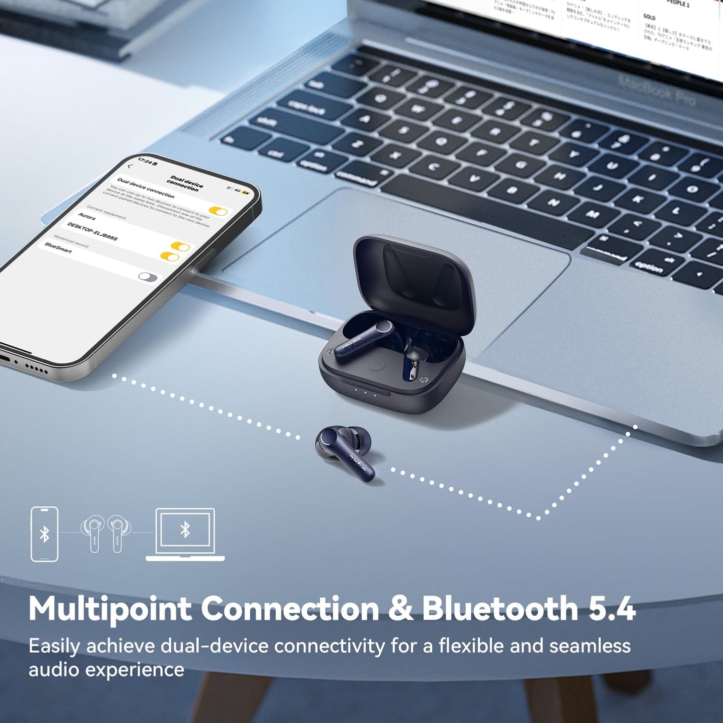 EarFun Air Pro 4 Adaptive Noise Cancelling Wireless Earbuds Bluetooth | Qualcomm Snapdragon Sound,aptX™ Lossless,6 Mics AI cVc 8.0 Call,LDAC Hi-Res Audio, 52H Playtime,BT5.4,in-Ear Detection