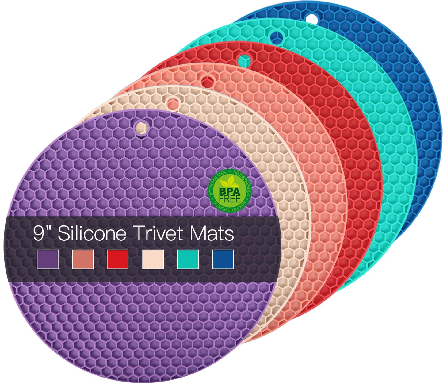 Silicone Trivets for Dishes, Multi-Purpose Pot Holders 4PCS 2 Sizes 7 Inch & 9 Inch, Non-Slip Silicone Trivet Mats Hot Pads for Kitchen Counter, Trivet for Hot Pots and Pans (Blue)