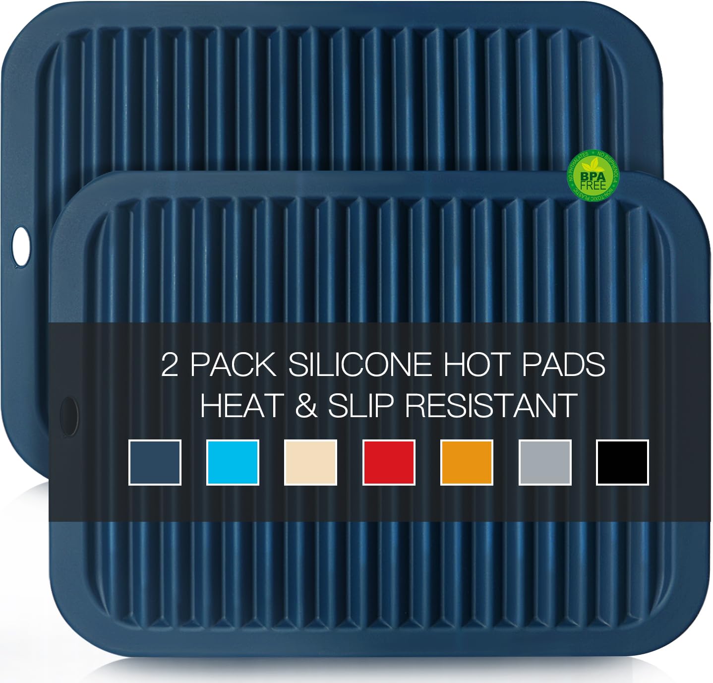 Silicone Trivets for Dishes, Multi-Purpose Pot Holders 4PCS 2 Sizes 7 Inch & 9 Inch, Non-Slip Silicone Trivet Mats Hot Pads for Kitchen Counter, Trivet for Hot Pots and Pans (Blue)