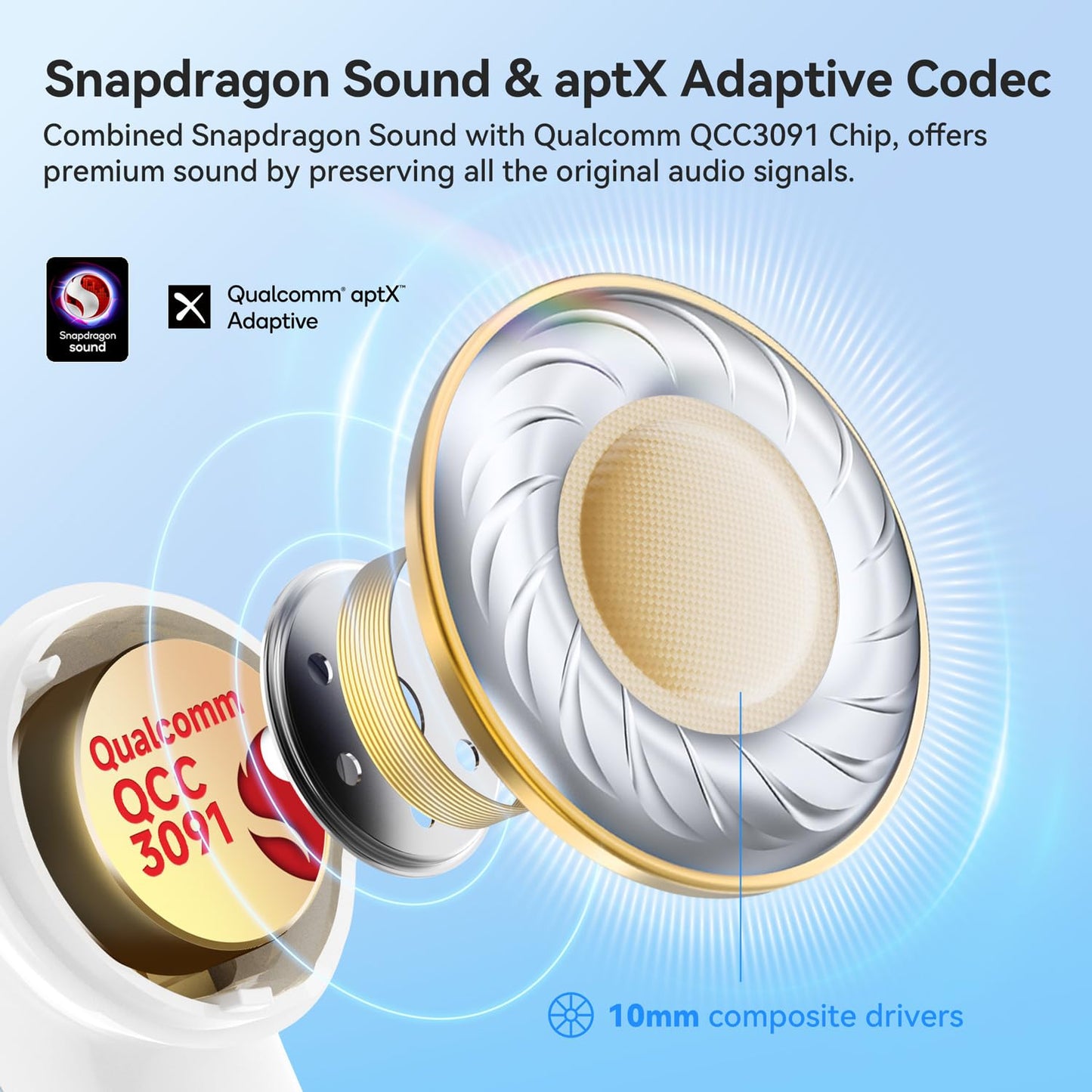 EarFun Air Pro 4 Adaptive Noise Cancelling Wireless Earbuds Bluetooth | Qualcomm Snapdragon Sound,aptX™ Lossless,6 Mics AI cVc 8.0 Call,LDAC Hi-Res Audio, 52H Playtime,BT5.4,in-Ear Detection