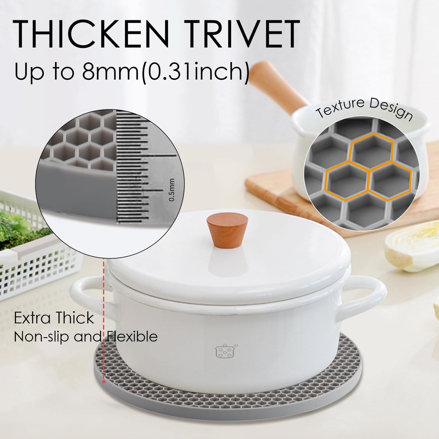 Silicone Trivets for Dishes, Multi-Purpose Pot Holders 4PCS 2 Sizes 7 Inch & 9 Inch, Non-Slip Silicone Trivet Mats Hot Pads for Kitchen Counter, Trivet for Hot Pots and Pans (Blue)