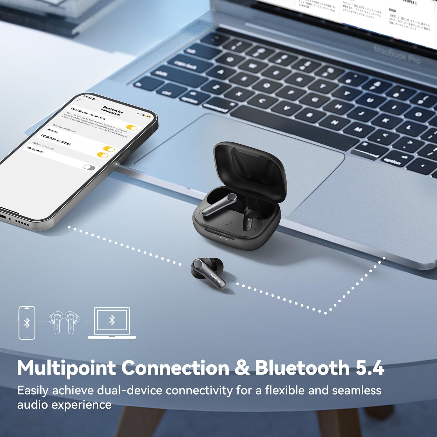 EarFun Air Pro 4 Adaptive Noise Cancelling Wireless Earbuds Bluetooth | Qualcomm Snapdragon Sound,aptX™ Lossless,6 Mics AI cVc 8.0 Call,LDAC Hi-Res Audio, 52H Playtime,BT5.4,in-Ear Detection