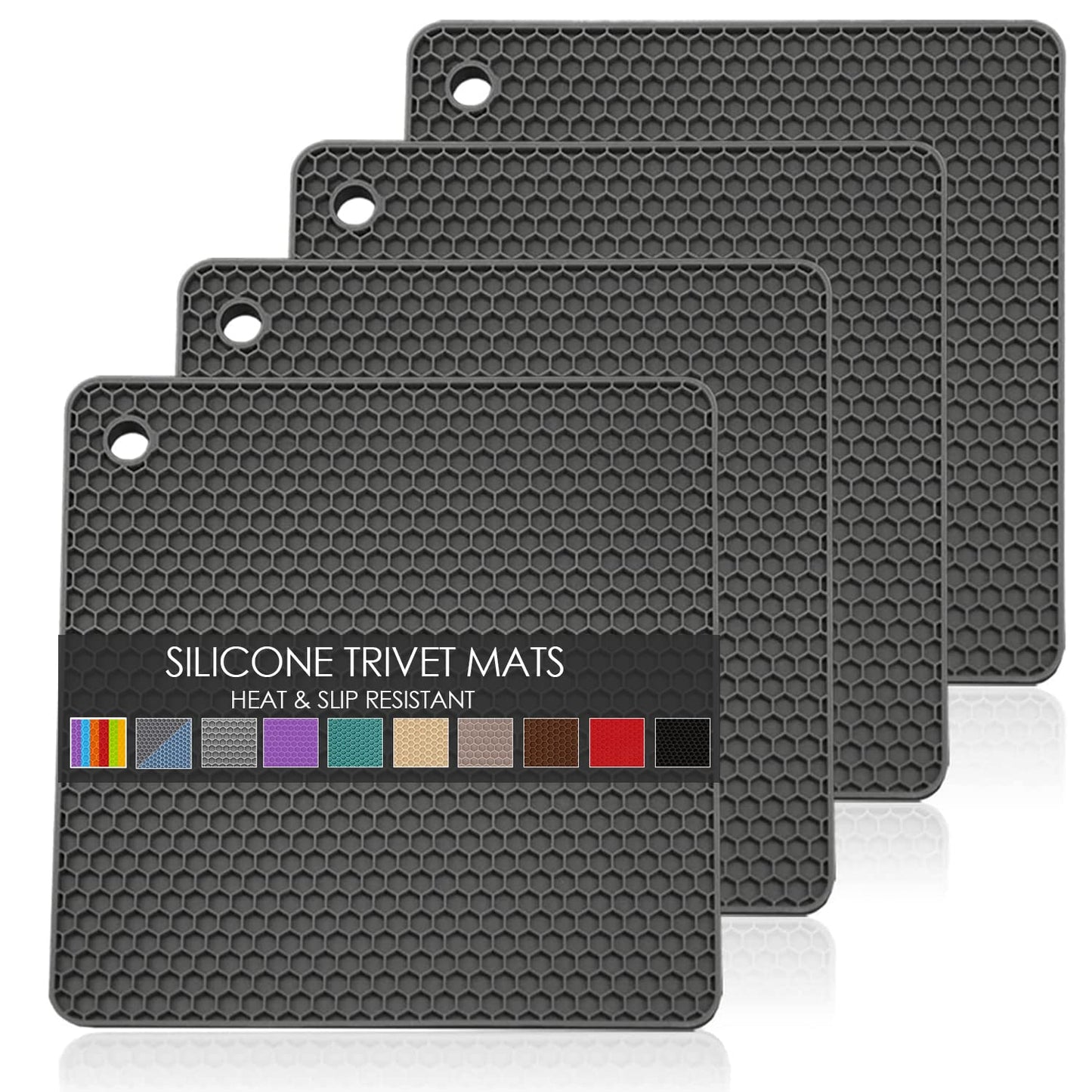 Silicone Trivets for Dishes, Multi-Purpose Pot Holders 4PCS 2 Sizes 7 Inch & 9 Inch, Non-Slip Silicone Trivet Mats Hot Pads for Kitchen Counter, Trivet for Hot Pots and Pans (Blue)