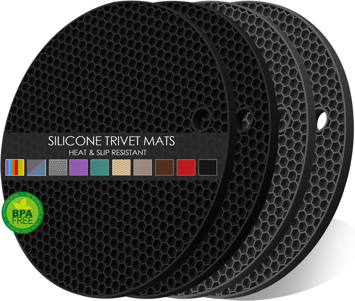 Silicone Trivets for Dishes, Multi-Purpose Pot Holders 4PCS 2 Sizes 7 Inch & 9 Inch, Non-Slip Silicone Trivet Mats Hot Pads for Kitchen Counter, Trivet for Hot Pots and Pans (Blue)