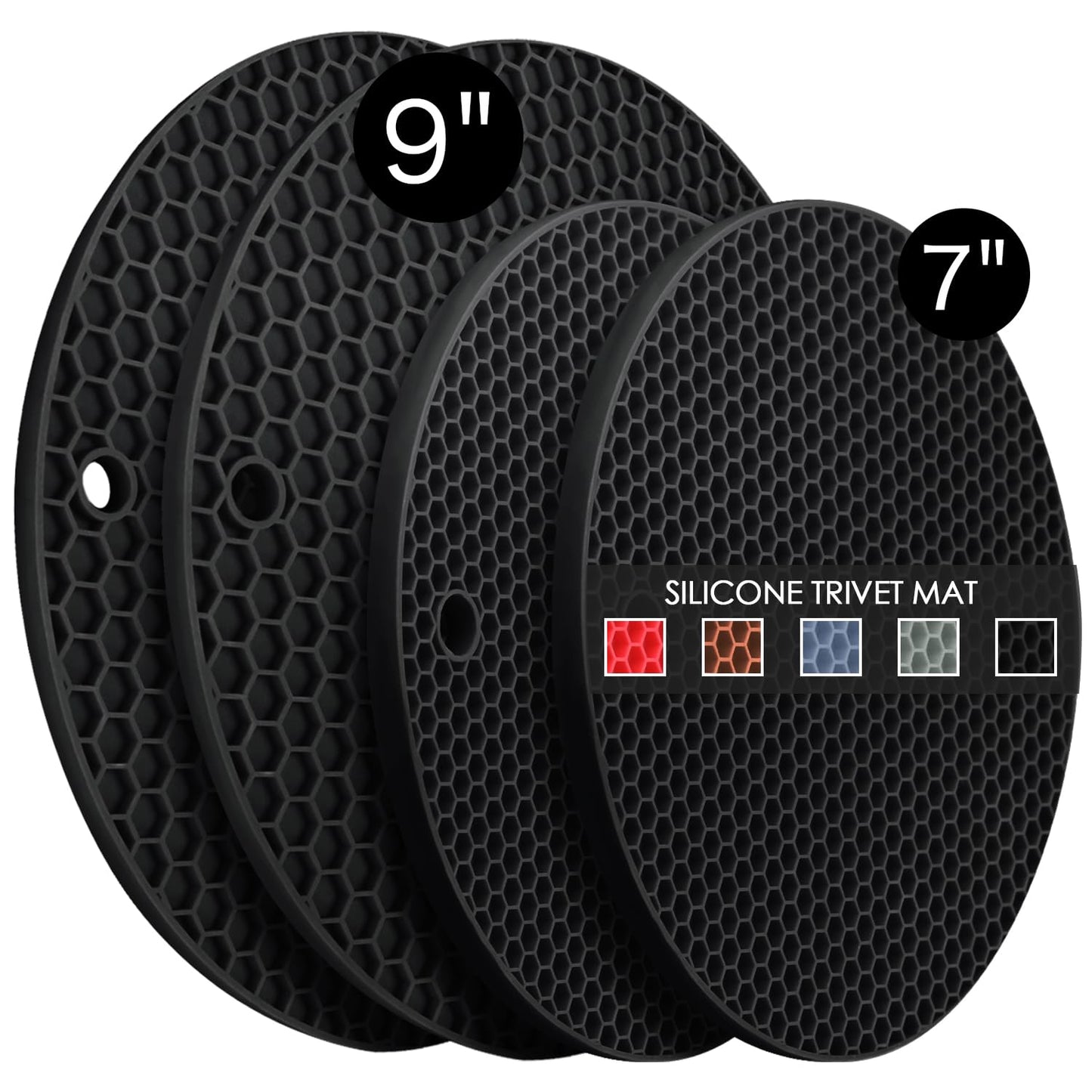 Silicone Trivets for Dishes, Multi-Purpose Pot Holders 4PCS 2 Sizes 7 Inch & 9 Inch, Non-Slip Silicone Trivet Mats Hot Pads for Kitchen Counter, Trivet for Hot Pots and Pans (Blue)