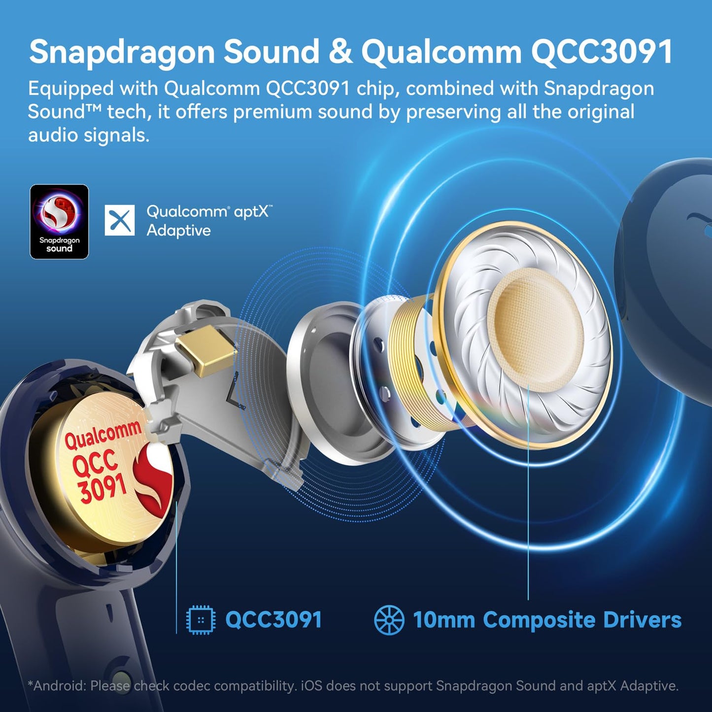 EarFun Air Pro 4 Adaptive Noise Cancelling Wireless Earbuds Bluetooth | Qualcomm Snapdragon Sound,aptX™ Lossless,6 Mics AI cVc 8.0 Call,LDAC Hi-Res Audio, 52H Playtime,BT5.4,in-Ear Detection