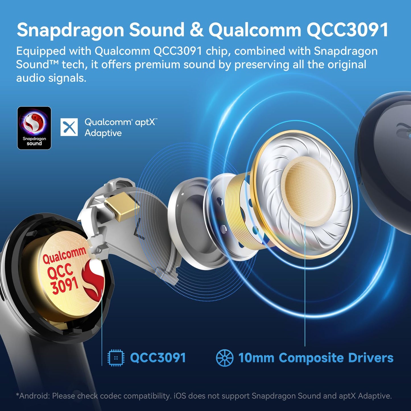 EarFun Air Pro 4 Adaptive Noise Cancelling Wireless Earbuds Bluetooth | Qualcomm Snapdragon Sound,aptX™ Lossless,6 Mics AI cVc 8.0 Call,LDAC Hi-Res Audio, 52H Playtime,BT5.4,in-Ear Detection
