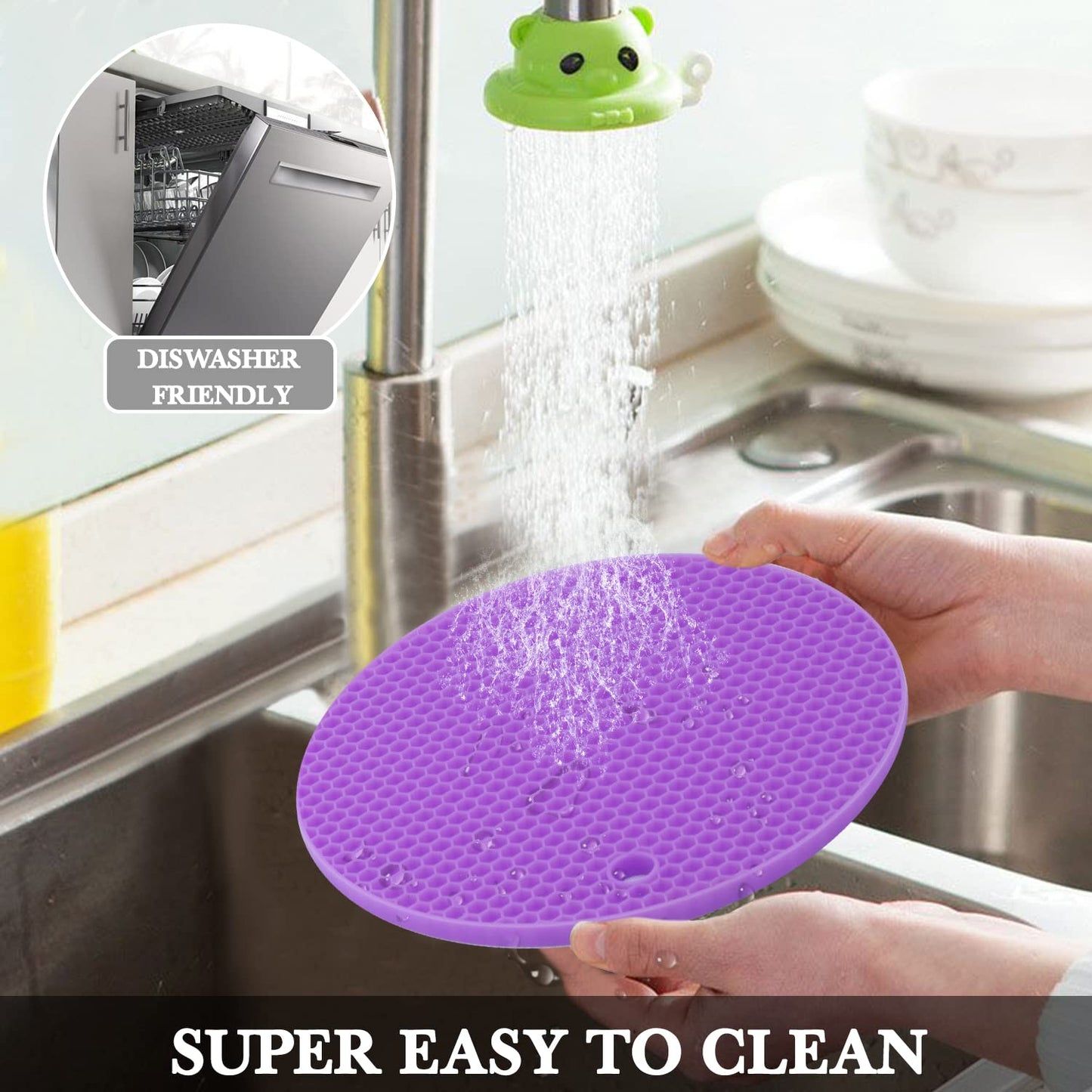 Silicone Trivets for Dishes, Multi-Purpose Pot Holders 4PCS 2 Sizes 7 Inch & 9 Inch, Non-Slip Silicone Trivet Mats Hot Pads for Kitchen Counter, Trivet for Hot Pots and Pans (Blue)