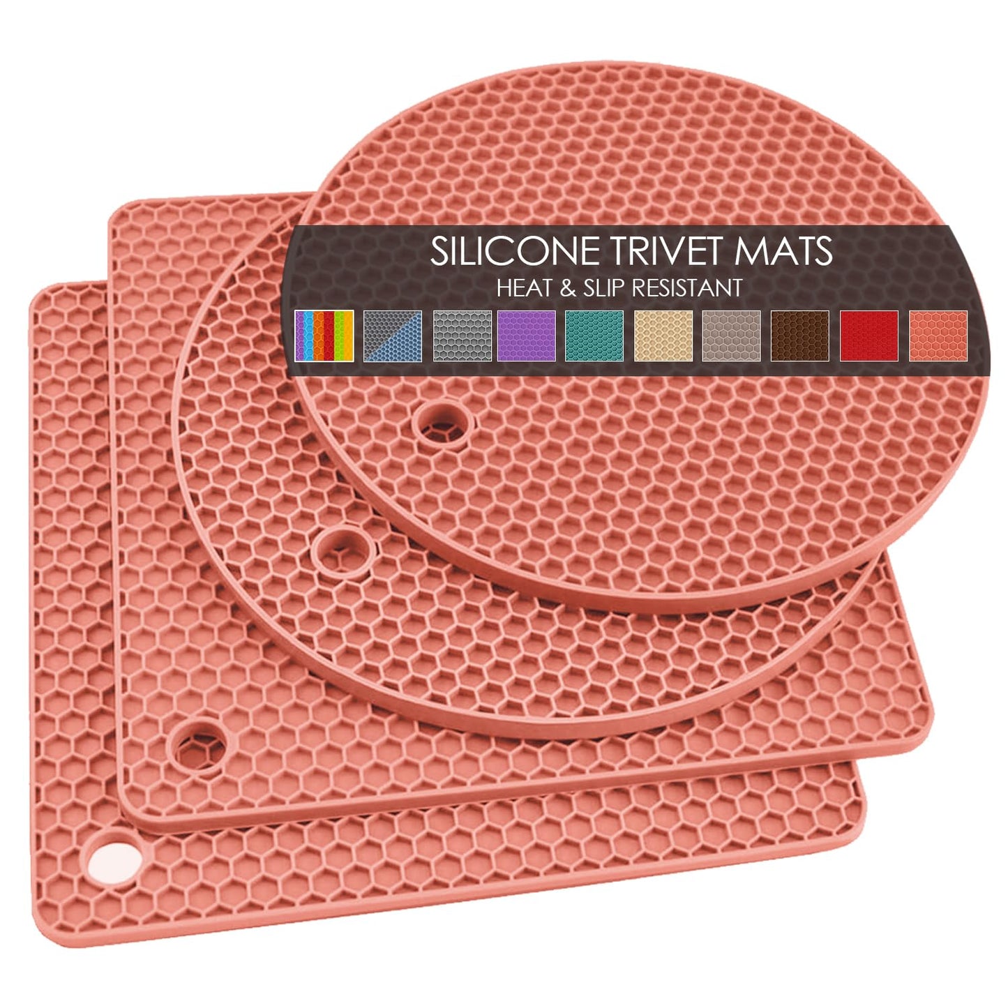 Silicone Trivets for Dishes, Multi-Purpose Pot Holders 4PCS 2 Sizes 7 Inch & 9 Inch, Non-Slip Silicone Trivet Mats Hot Pads for Kitchen Counter, Trivet for Hot Pots and Pans (Blue)