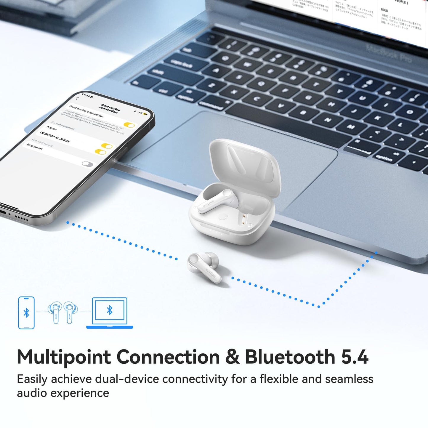 EarFun Air Pro 4 Adaptive Noise Cancelling Wireless Earbuds Bluetooth | Qualcomm Snapdragon Sound,aptX™ Lossless,6 Mics AI cVc 8.0 Call,LDAC Hi-Res Audio, 52H Playtime,BT5.4,in-Ear Detection