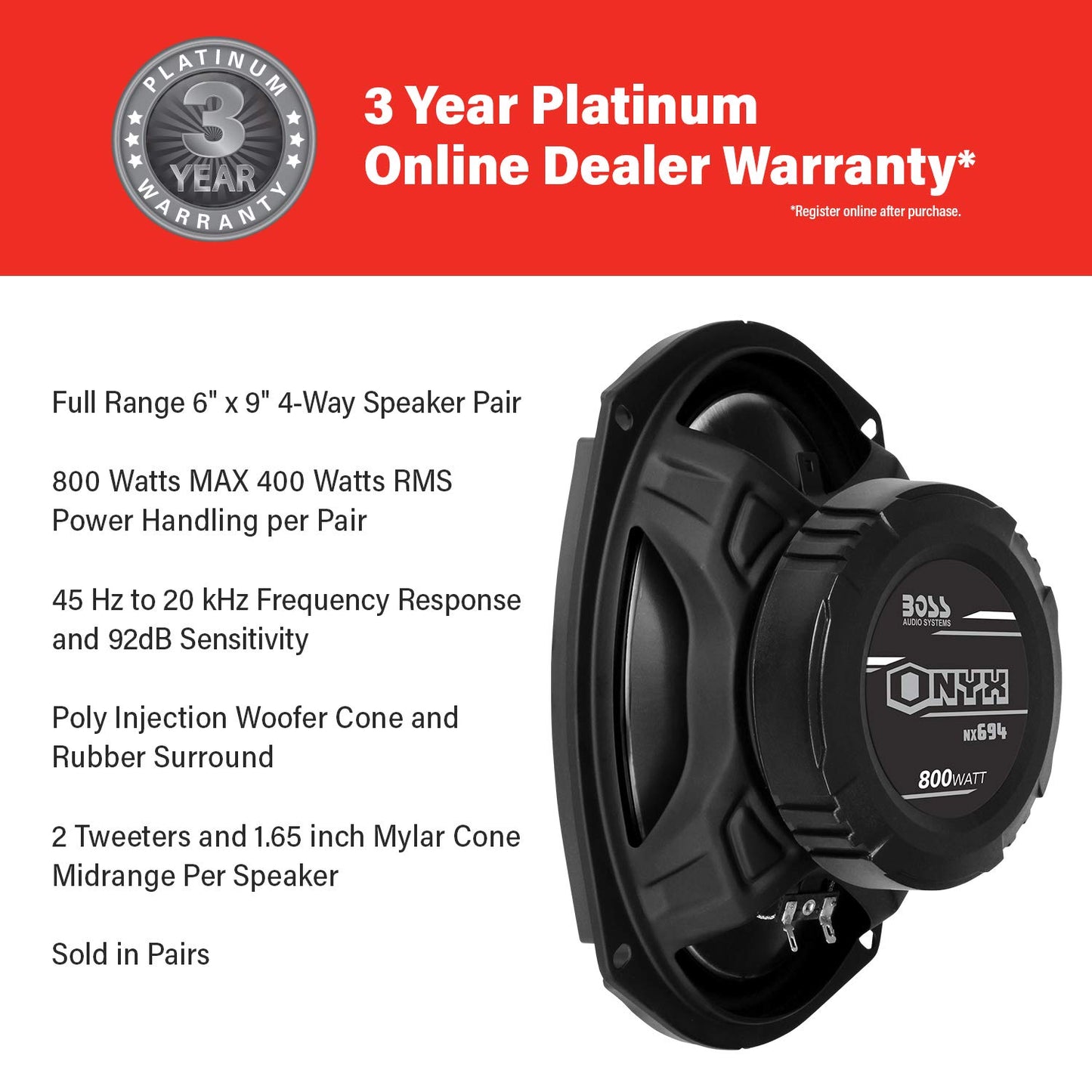 BOSS Audio Systems NX694 6 x 9 Inch Car Door Speakers - 800 Watts (per Pair), Coaxial, 4 Way, Full Range 4 Ohms, Sold in Pairs, Bocinas para Carro