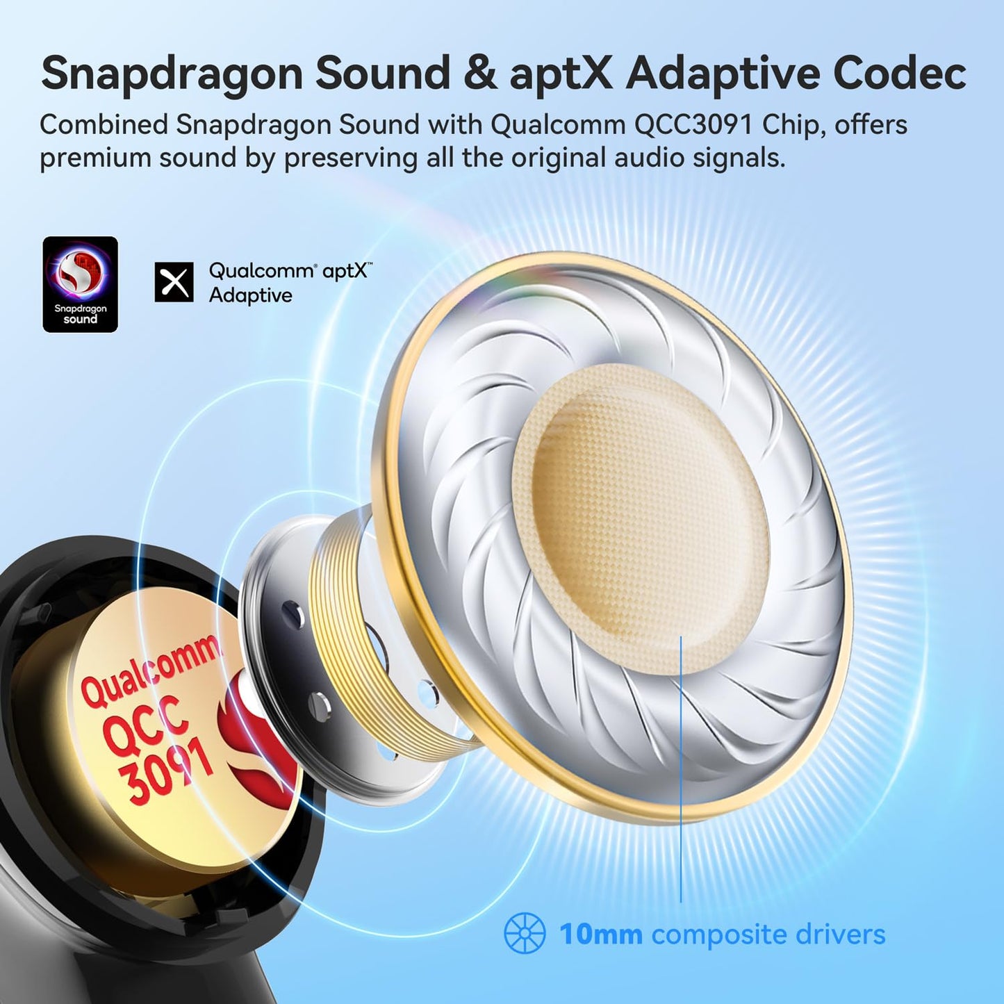 EarFun Air Pro 4 Adaptive Noise Cancelling Wireless Earbuds Bluetooth | Qualcomm Snapdragon Sound,aptX™ Lossless,6 Mics AI cVc 8.0 Call,LDAC Hi-Res Audio, 52H Playtime,BT5.4,in-Ear Detection