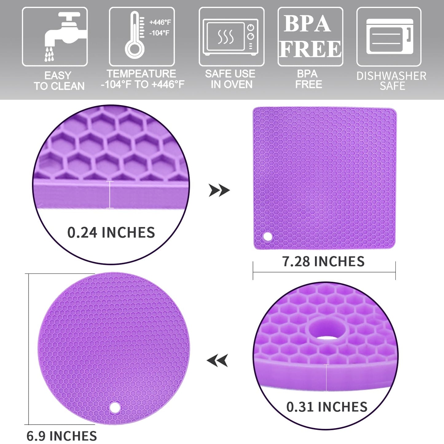 Silicone Trivets for Dishes, Multi-Purpose Pot Holders 4PCS 2 Sizes 7 Inch & 9 Inch, Non-Slip Silicone Trivet Mats Hot Pads for Kitchen Counter, Trivet for Hot Pots and Pans (Blue)