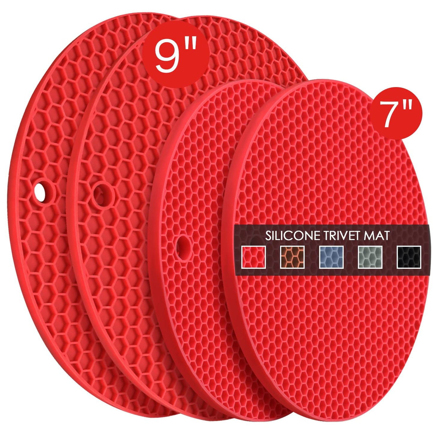 Silicone Trivets for Dishes, Multi-Purpose Pot Holders 4PCS 2 Sizes 7 Inch & 9 Inch, Non-Slip Silicone Trivet Mats Hot Pads for Kitchen Counter, Trivet for Hot Pots and Pans (Blue)