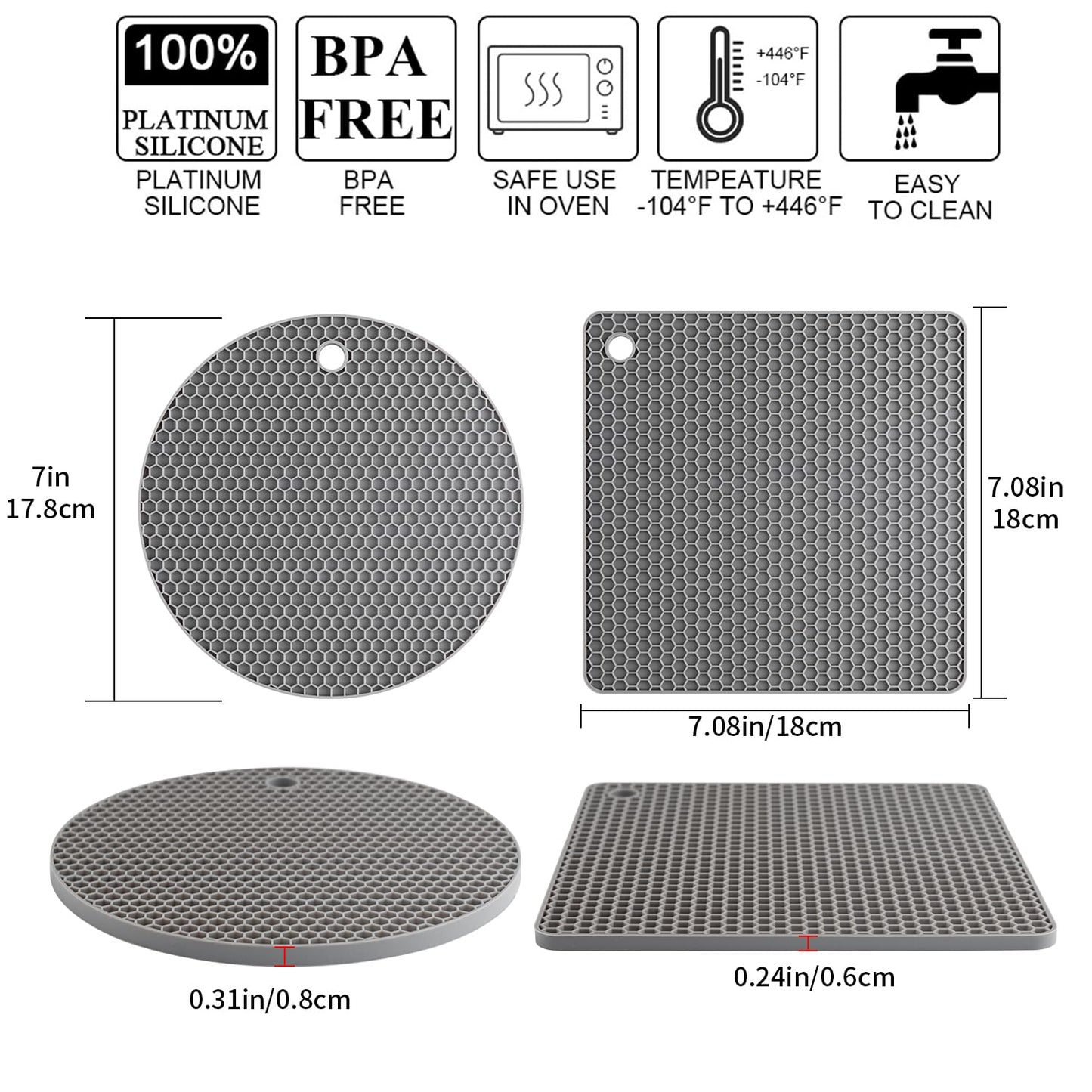 Silicone Trivets for Dishes, Multi-Purpose Pot Holders 4PCS 2 Sizes 7 Inch & 9 Inch, Non-Slip Silicone Trivet Mats Hot Pads for Kitchen Counter, Trivet for Hot Pots and Pans (Blue)