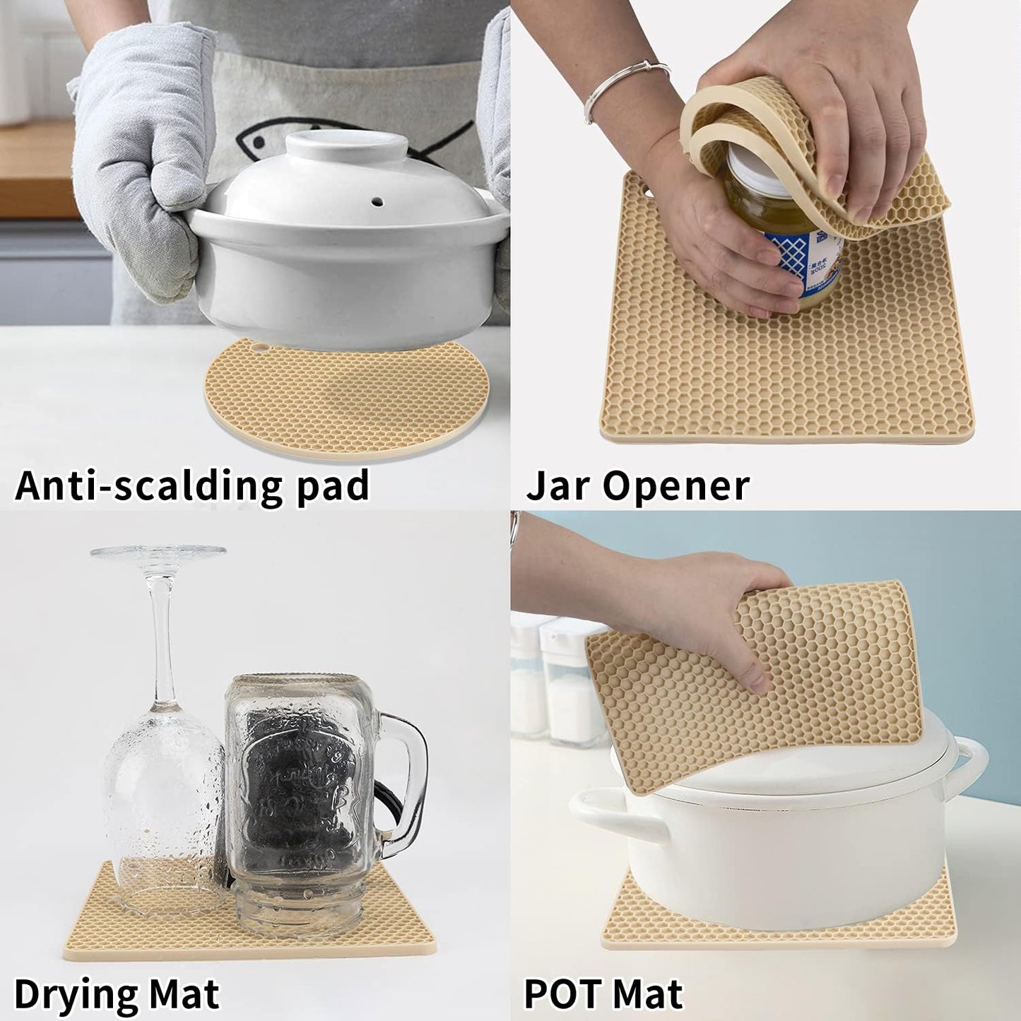 Silicone Trivets for Dishes, Multi-Purpose Pot Holders 4PCS 2 Sizes 7 Inch & 9 Inch, Non-Slip Silicone Trivet Mats Hot Pads for Kitchen Counter, Trivet for Hot Pots and Pans (Blue)