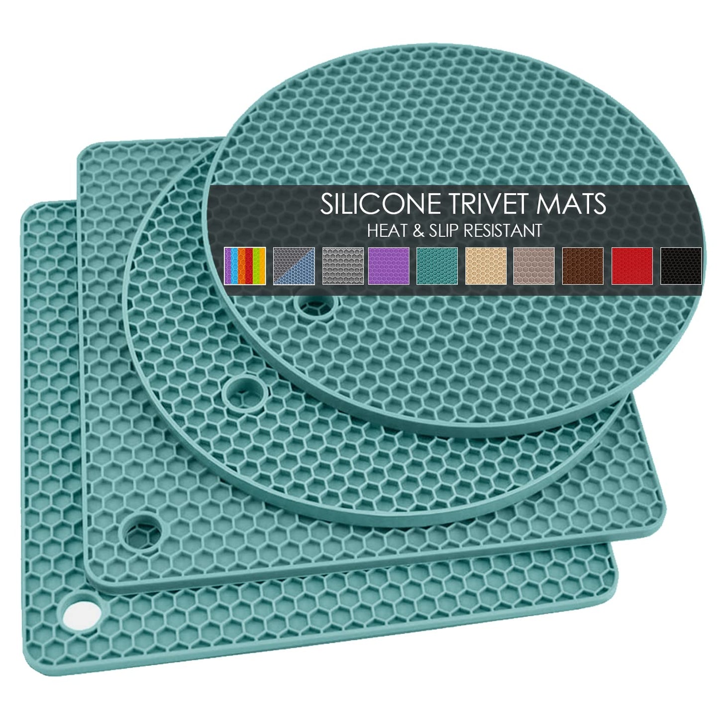 Silicone Trivets for Dishes, Multi-Purpose Pot Holders 4PCS 2 Sizes 7 Inch & 9 Inch, Non-Slip Silicone Trivet Mats Hot Pads for Kitchen Counter, Trivet for Hot Pots and Pans (Blue)