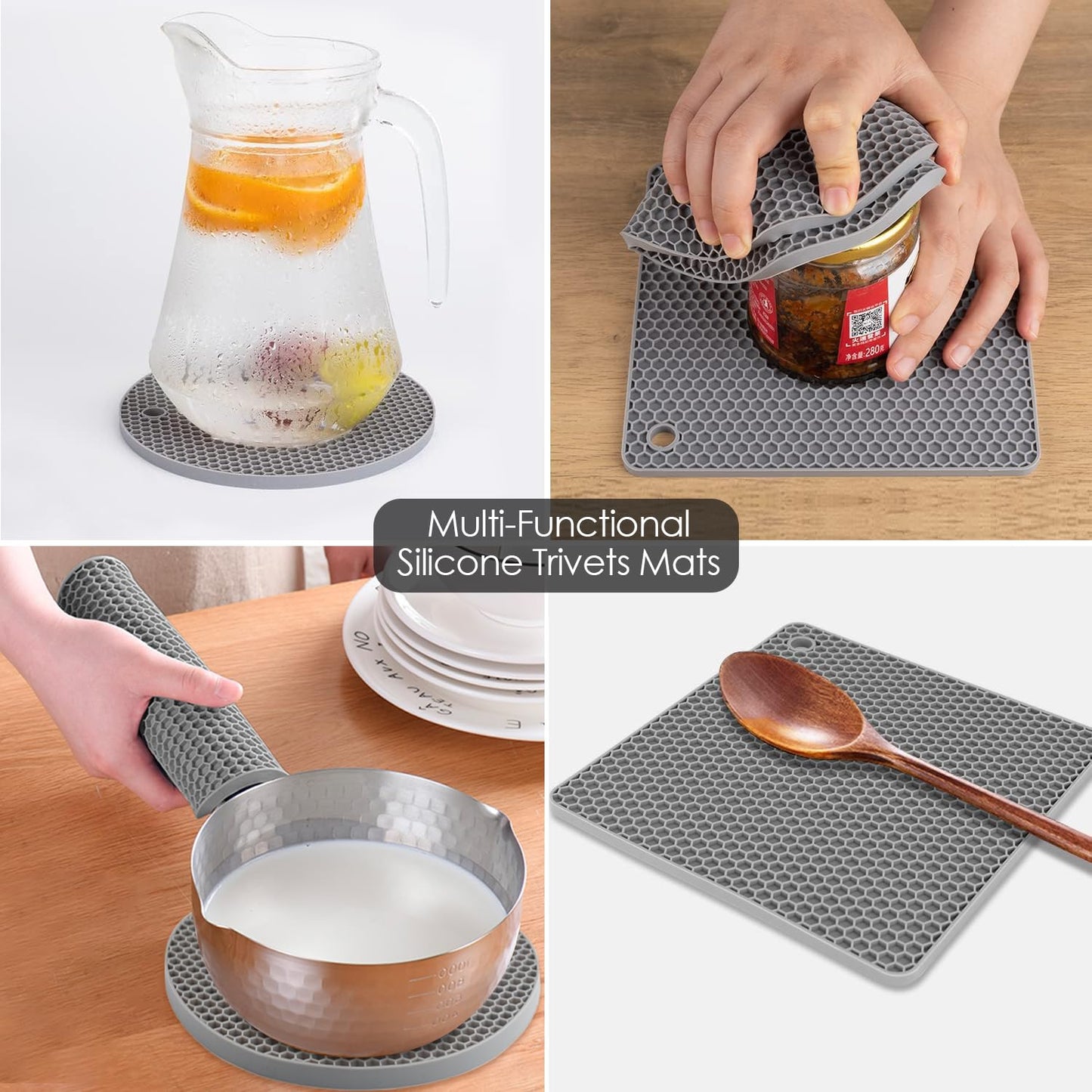 Silicone Trivets for Dishes, Multi-Purpose Pot Holders 4PCS 2 Sizes 7 Inch & 9 Inch, Non-Slip Silicone Trivet Mats Hot Pads for Kitchen Counter, Trivet for Hot Pots and Pans (Blue)