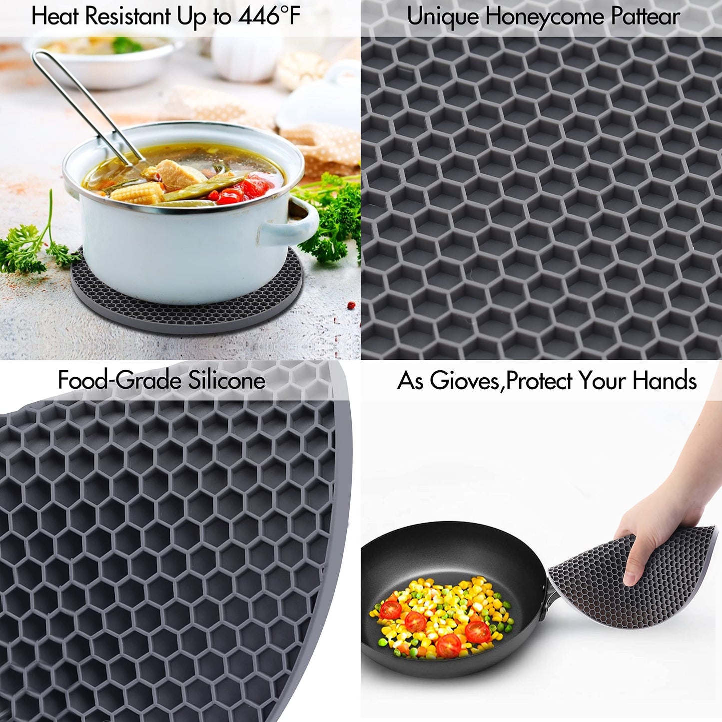 Silicone Trivets for Dishes, Multi-Purpose Pot Holders 4PCS 2 Sizes 7 Inch & 9 Inch, Non-Slip Silicone Trivet Mats Hot Pads for Kitchen Counter, Trivet for Hot Pots and Pans (Blue)