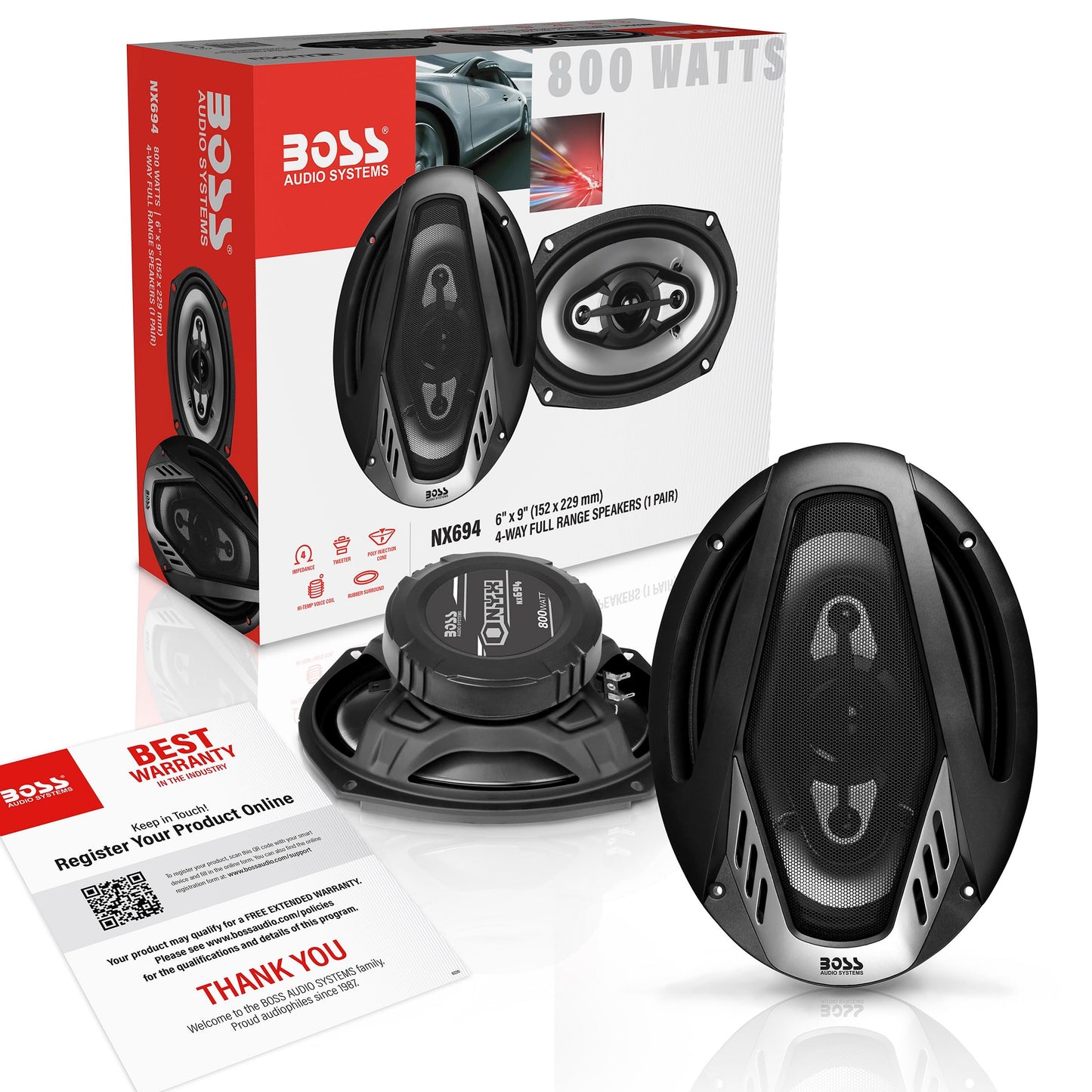 BOSS Audio Systems NX694 6 x 9 Inch Car Door Speakers - 800 Watts (per Pair), Coaxial, 4 Way, Full Range 4 Ohms, Sold in Pairs, Bocinas para Carro