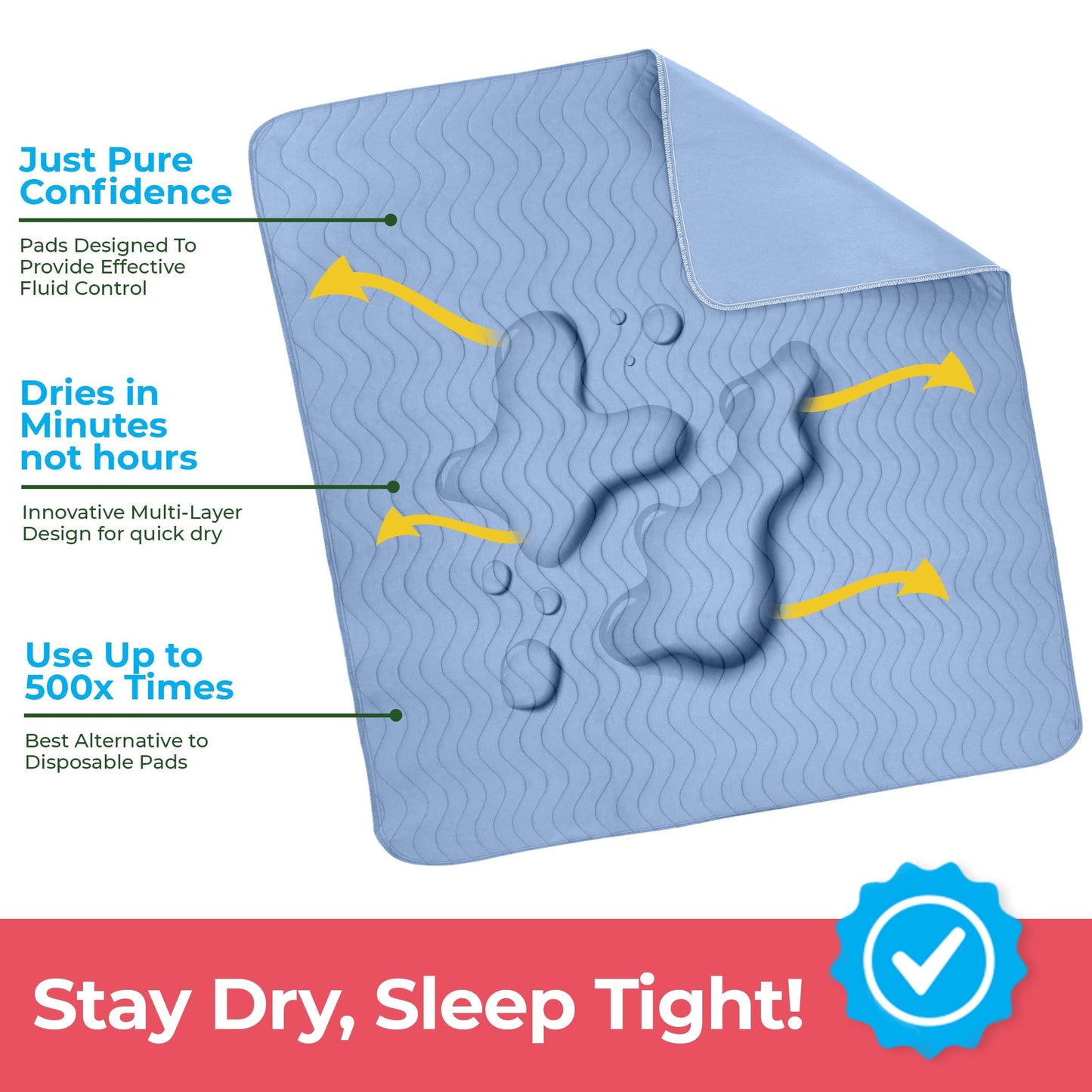 Utopia Bedding (Pack of 4) Waterproof Incontinence Pads Quilted Washable & Absorbent Bed Pad for Adults and Kids 34 x 36 inches (Blue)