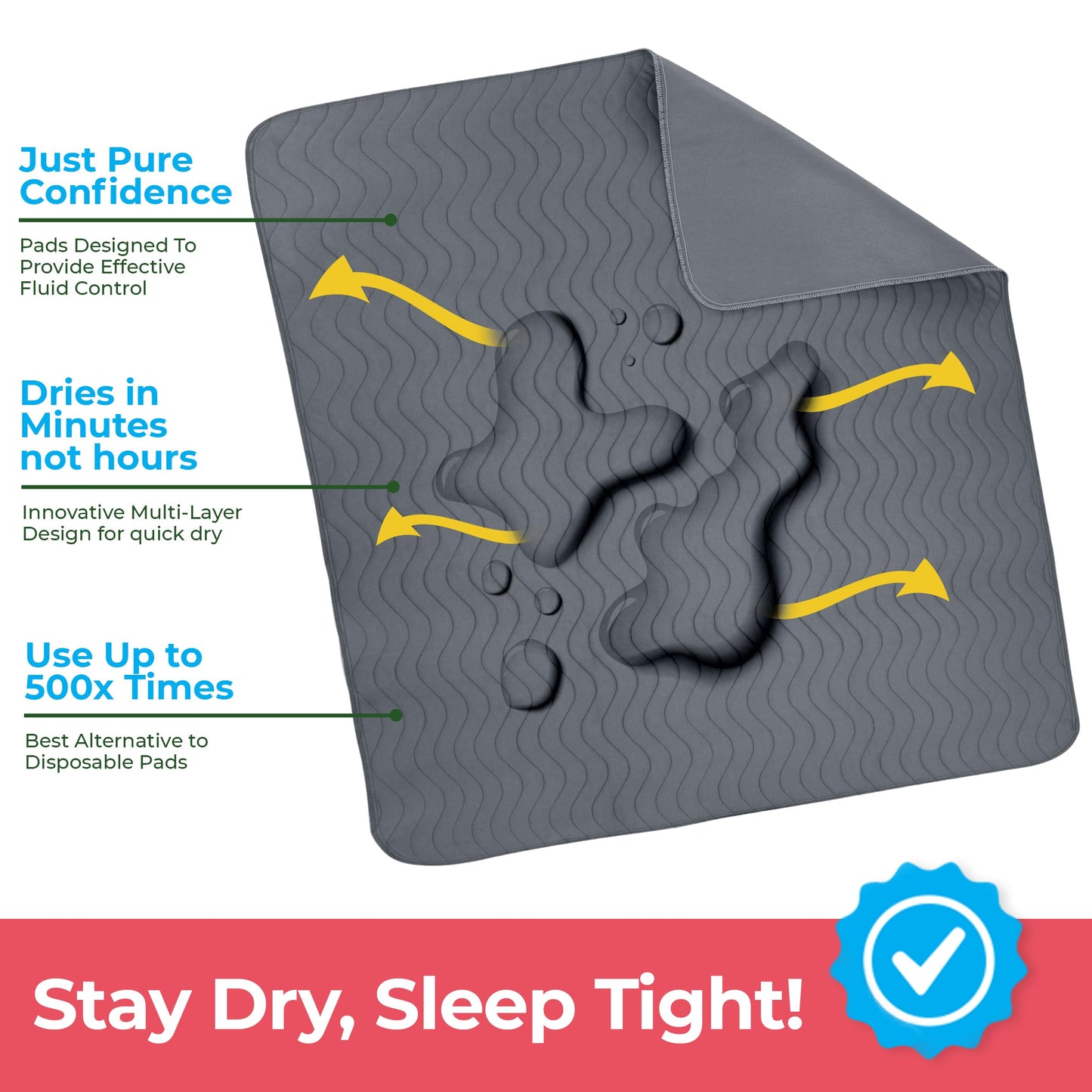 Utopia Bedding (Pack of 4) Waterproof Incontinence Pads Quilted Washable & Absorbent Bed Pad for Adults and Kids 34 x 36 inches (Blue)