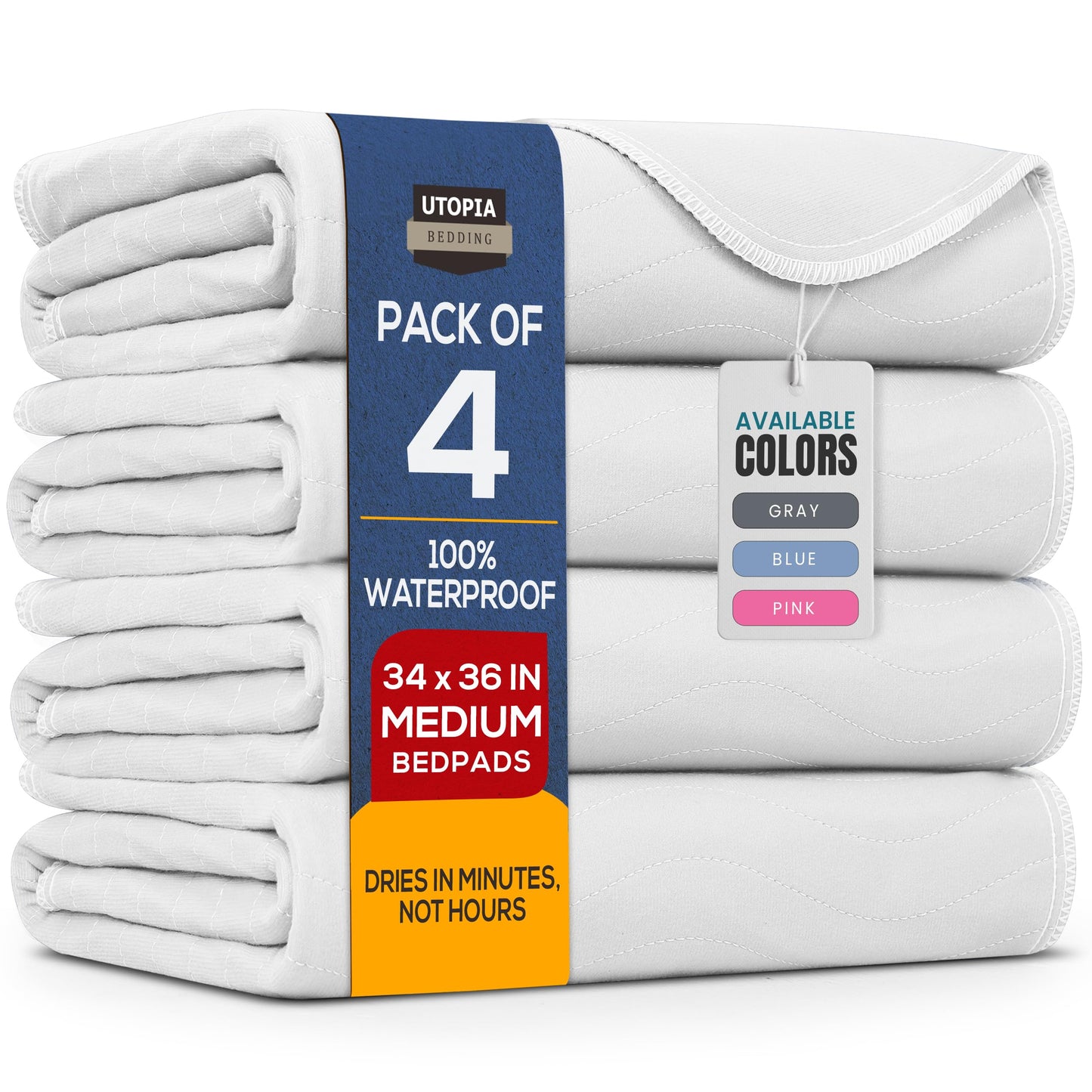 Utopia Bedding (Pack of 4) Waterproof Incontinence Pads Quilted Washable & Absorbent Bed Pad for Adults and Kids 34 x 36 inches (Blue)