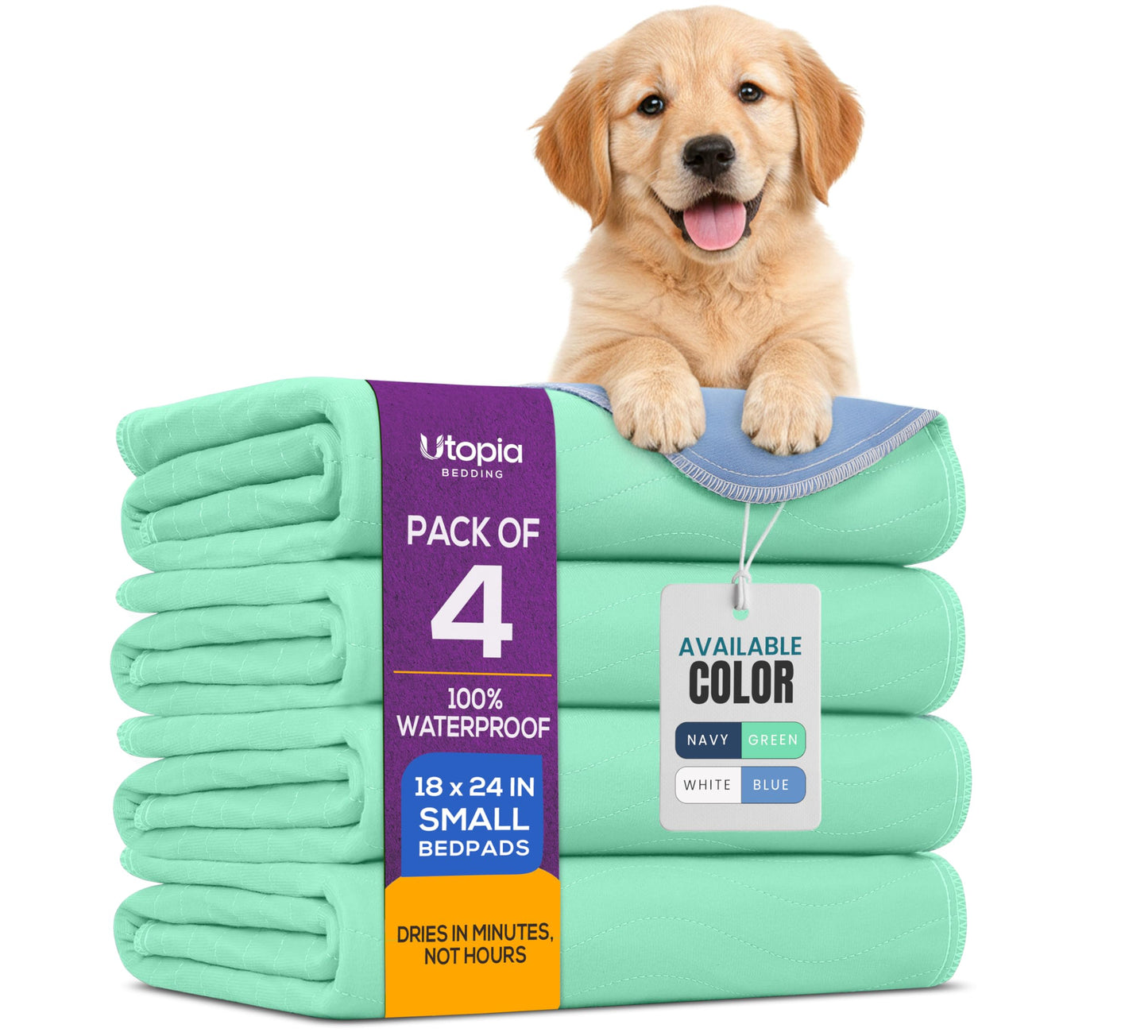 Utopia Bedding (Pack of 4) Waterproof Incontinence Pads Quilted Washable & Absorbent Bed Pad for Adults and Kids 34 x 36 inches (Blue)