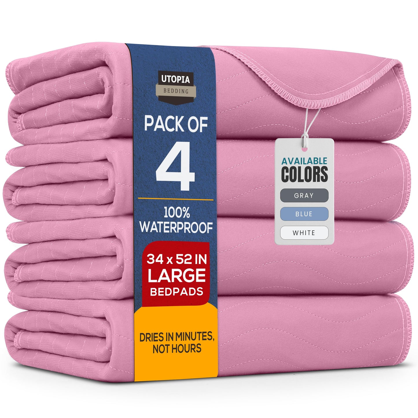 Utopia Bedding (Pack of 4) Waterproof Incontinence Pads Quilted Washable & Absorbent Bed Pad for Adults and Kids 34 x 36 inches (Blue)
