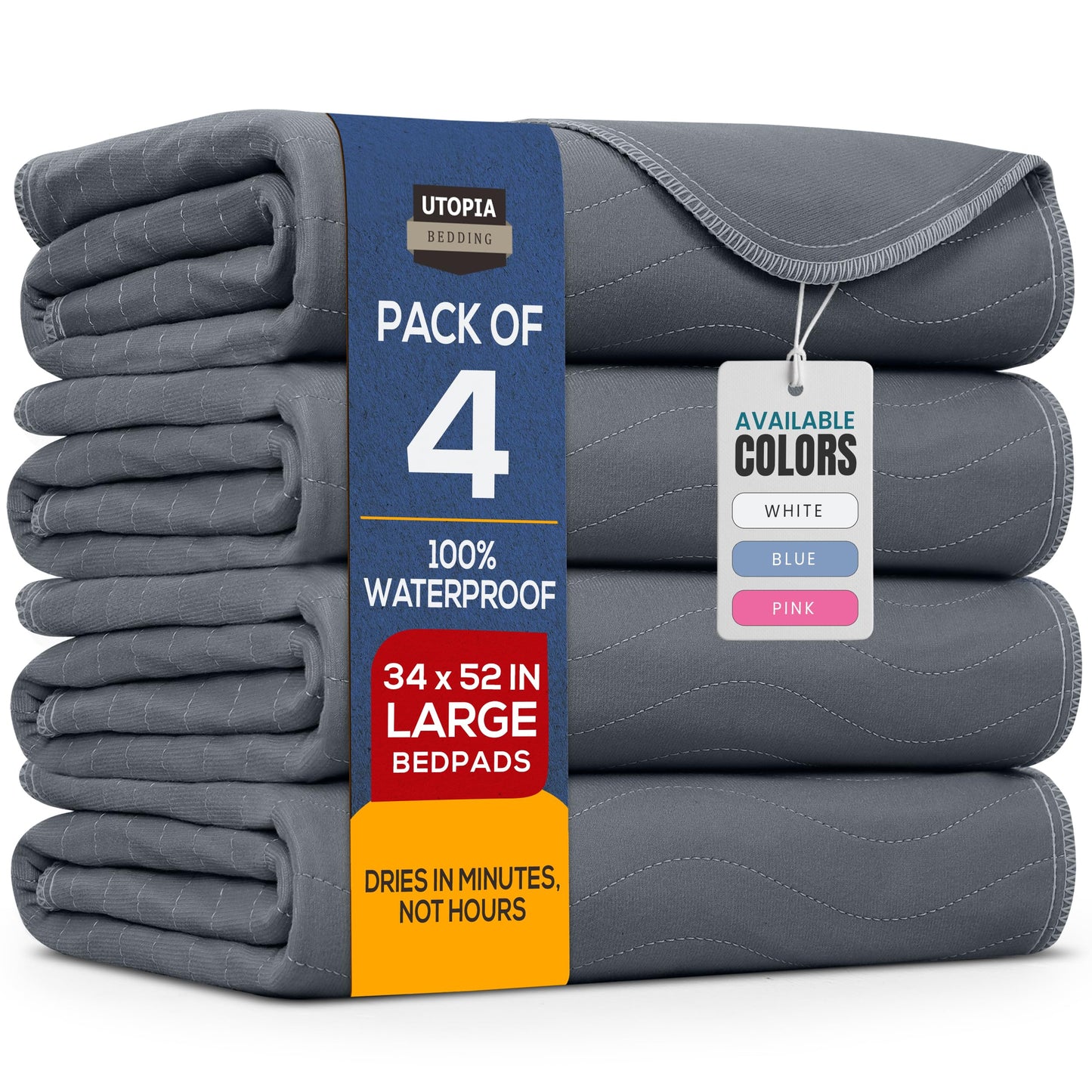 Utopia Bedding (Pack of 4) Waterproof Incontinence Pads Quilted Washable & Absorbent Bed Pad for Adults and Kids 34 x 36 inches (Blue)