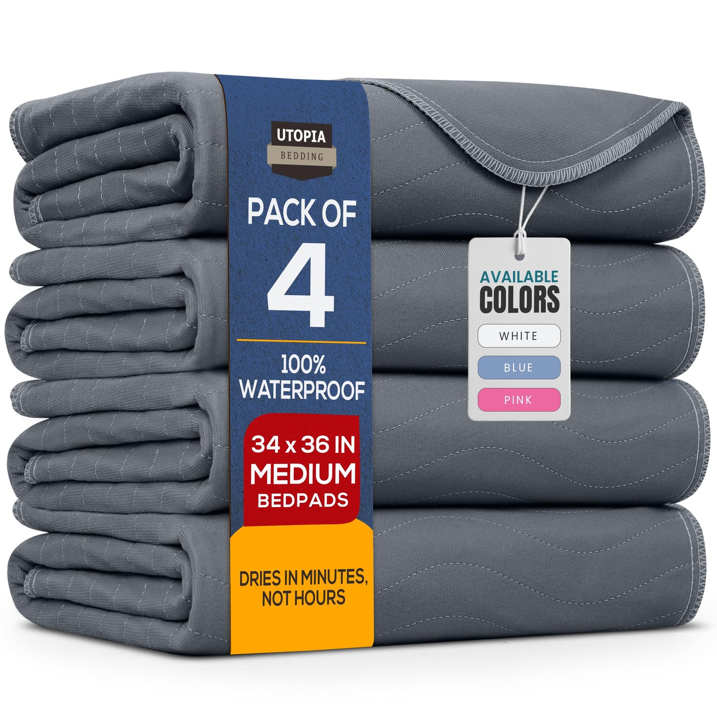 Utopia Bedding (Pack of 4) Waterproof Incontinence Pads Quilted Washable & Absorbent Bed Pad for Adults and Kids 34 x 36 inches (Blue)