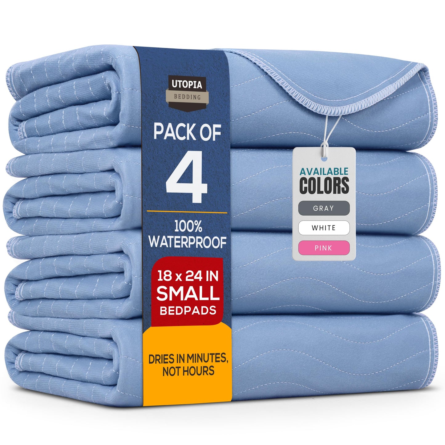 Utopia Bedding (Pack of 4) Waterproof Incontinence Pads Quilted Washable & Absorbent Bed Pad for Adults and Kids 34 x 36 inches (Blue)